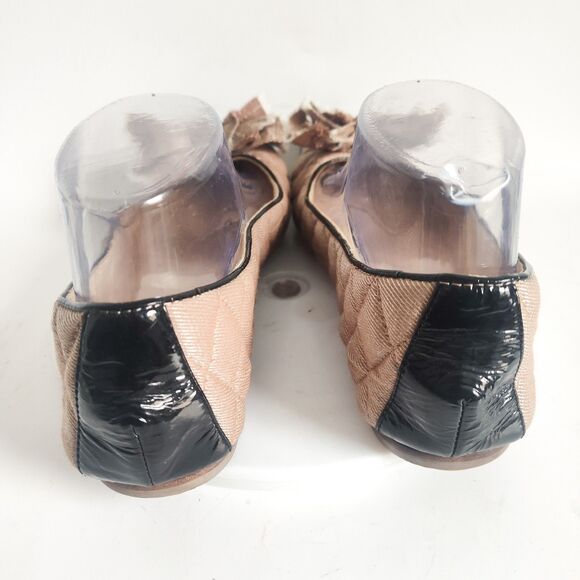 Anthropologie All Black Size 9 Patent Leather Ballet Flats Quilted Neutral Bow - Picture 3 of 13